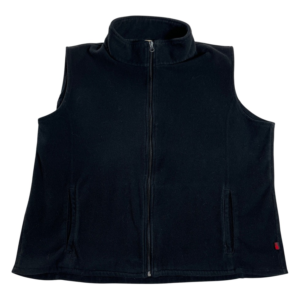 Woolrich Womens Black Fleece Full Zip Vest Mock Neck XL Sleeveless Jacket